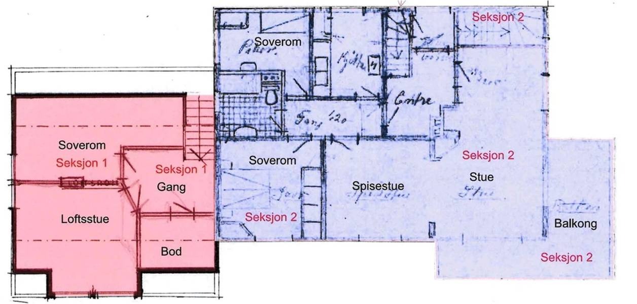 Plantegning (leiligheten er alt i grått/lilla)